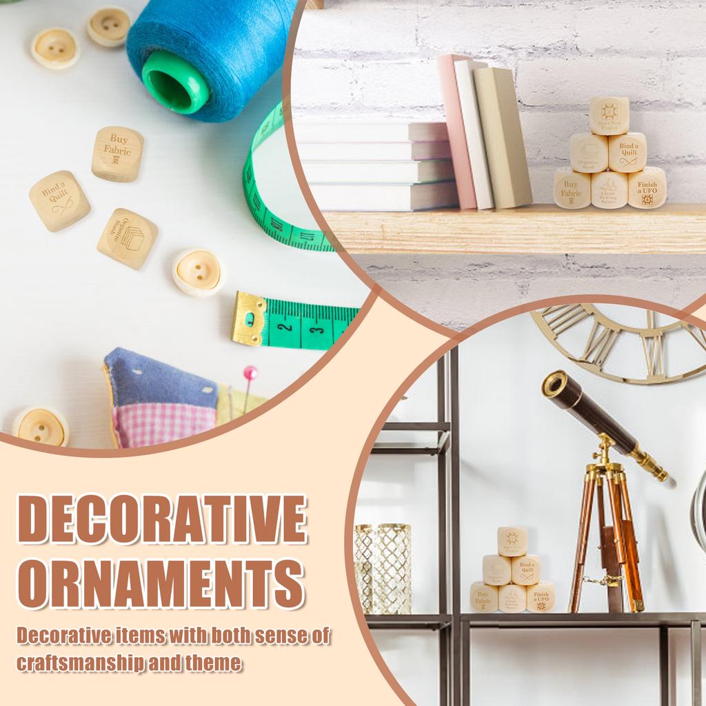 6Pcs Fun Quilters Dice Handmade Wood Quilting Decision Dice with 6 Engraved Sewing Tasks for Sewing Lover and Craft Enthusiast