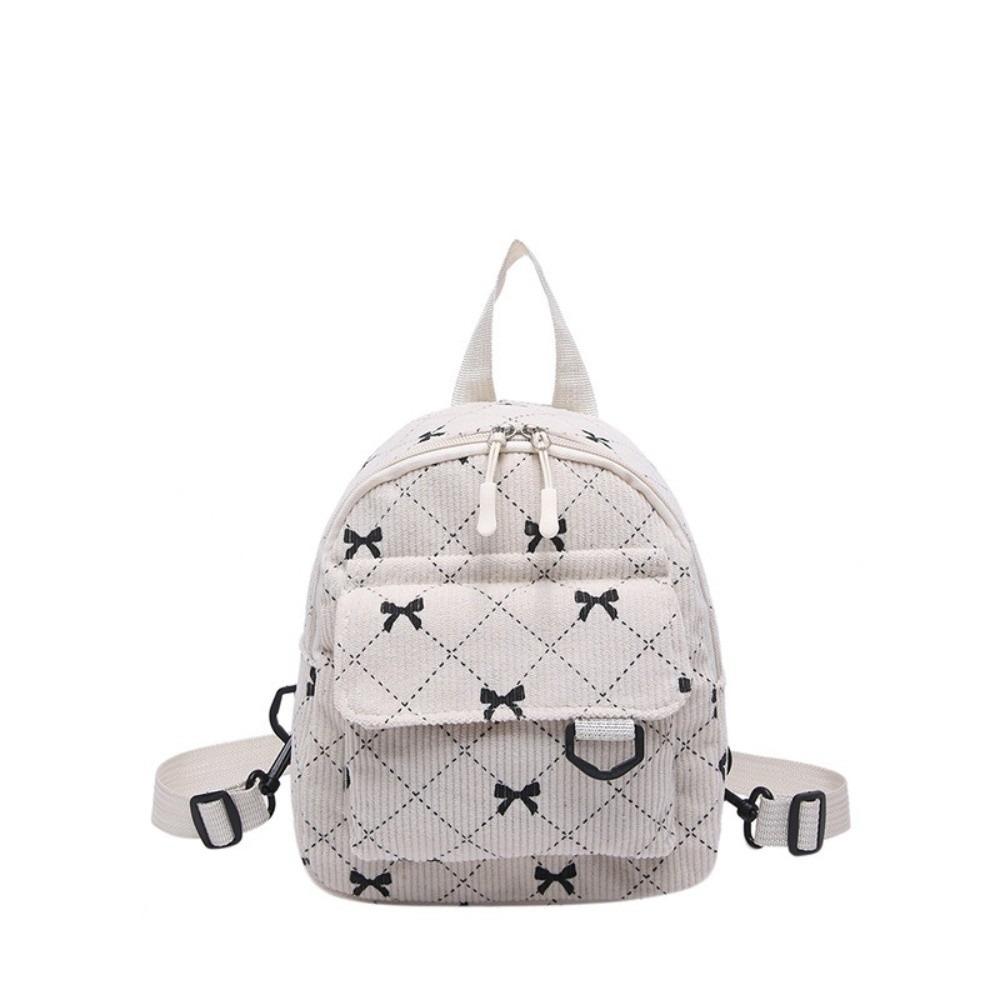 Lightweight Shoulder Bag Corduroy Bow Rucksack Cute Student School Bag Women