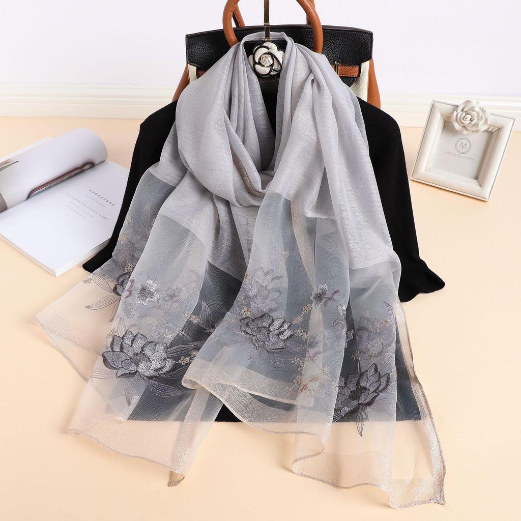Silk Women Scarf Wool Shawls Lady Wraps Bufanda Floral Pashmina Embroidery Scarves Foulard Hijab Solid Female Hair Bandana