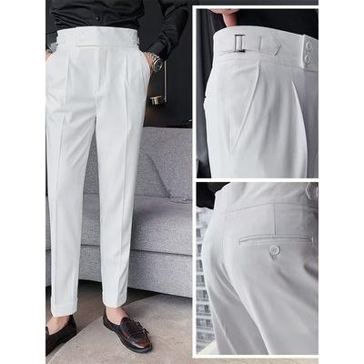 Neapol Zachodni Męskie Koreańskie Slim Mała Nogawka Jesień Retro Wysoki Stan Biznes Jednolity Kolor Proste Casualowe Spodnie Plus Size