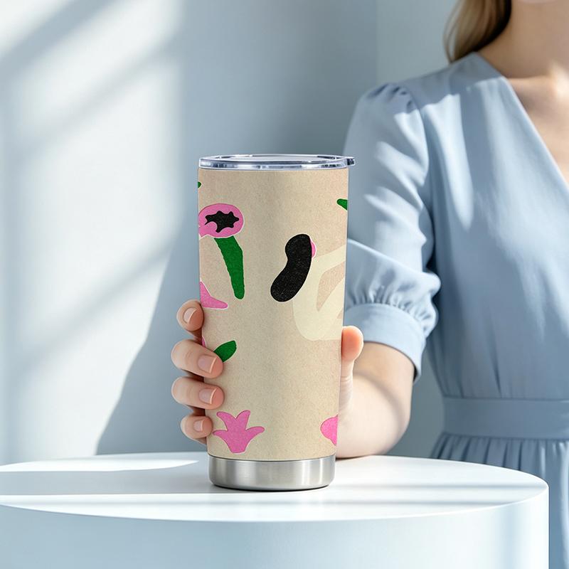 591ml Car Tumbler(1 Random Straw Included)Papercut Pink Flower Girl MotifVacuum Insulated Cup Straight Travel Mug Creative Gift Cup 591ml Car Tumbler
