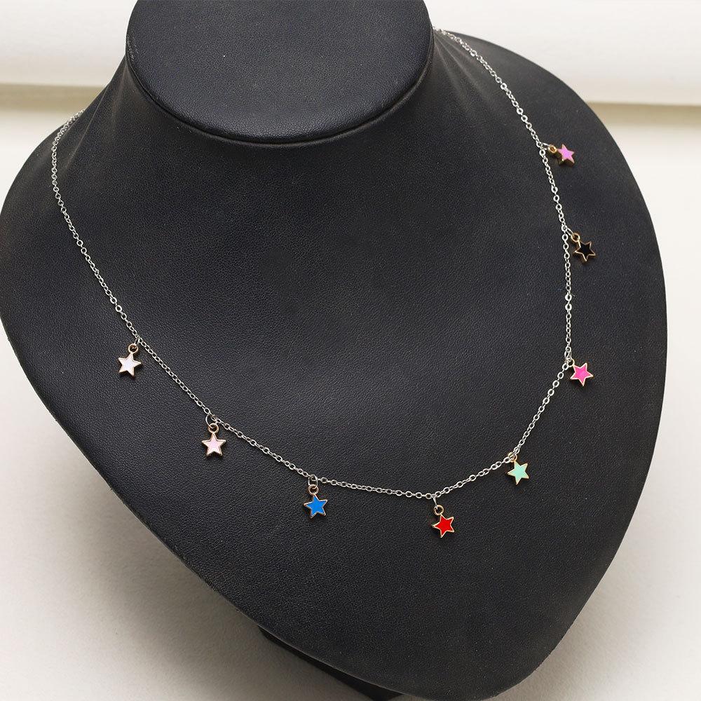 Simulated Colorful Star Necklace, Elegant Tassel Clavicle Chain for Women Wholesale