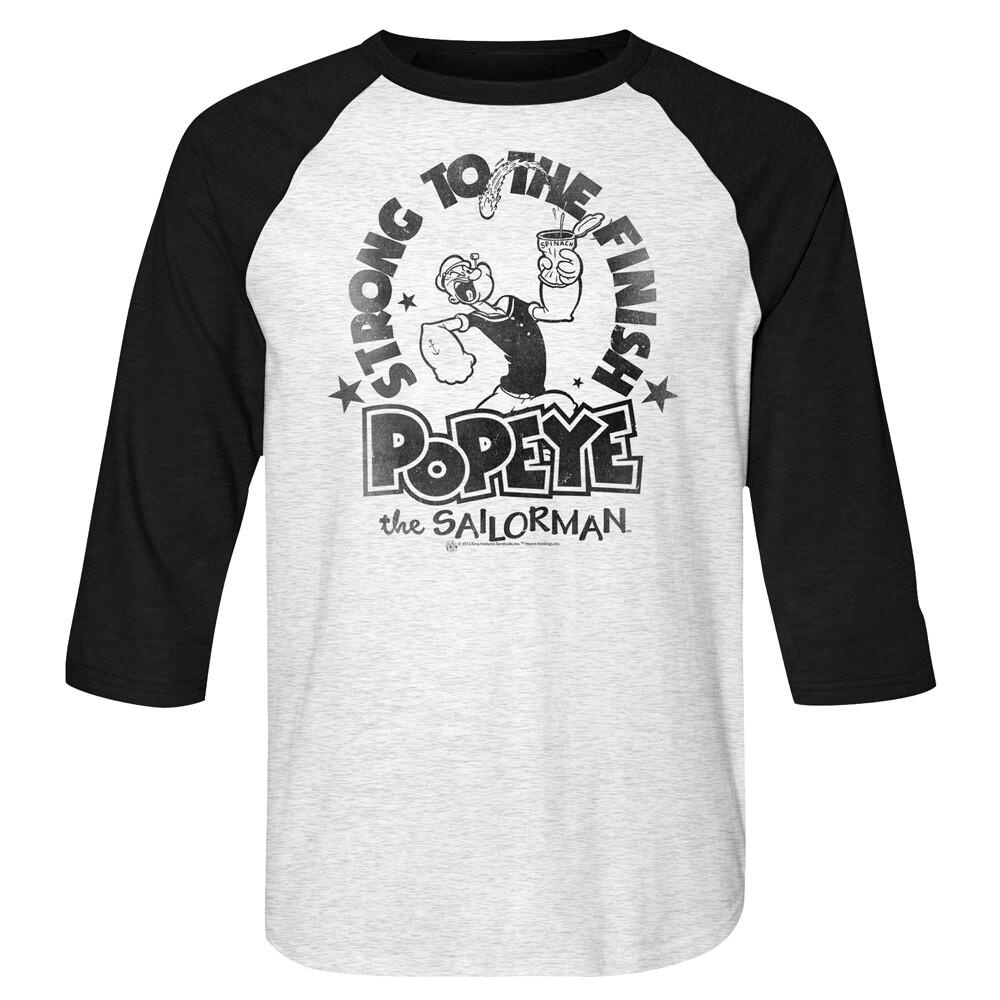 Popeye The  Sailor Man Mens New Raglan T-Shirt Strong Finish White Black SM -2XL Unisex T-Shirt XXL