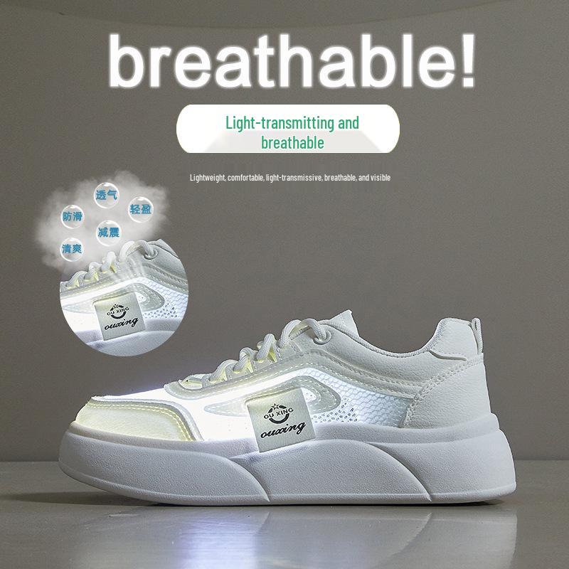 2025 Summer Women's Korean Style White Sneakers: Height Increasing, Breathable, Trendy Skateboard Shoes