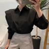 Korean Chic Vintage Simple Shirt Turn Down Collar Button Ruffles Autumn Long Sleeve Shirt Tops Women Blouse Loose Clothes 28471