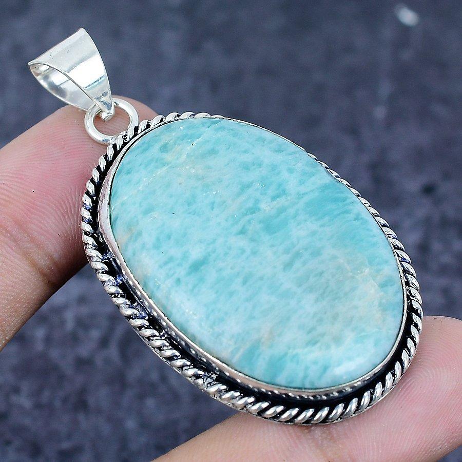 Amazonite Gemstone 925 Sterling Silver Jewelry Pendant 2.36"
