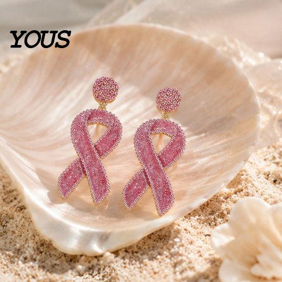 Meaningful Gifts for Her 1 Pair Breast Cancer Earrings Women, Glitter Rhinestone Lightweight Fashion Jewelry Ribbon Drop Dangle Earrings, Awareness