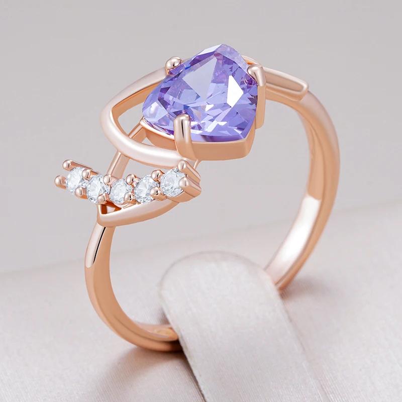Geometric Purple Zircon Elegant Golden Rings for Women Fashion Accessories Personality Costume Jewelry