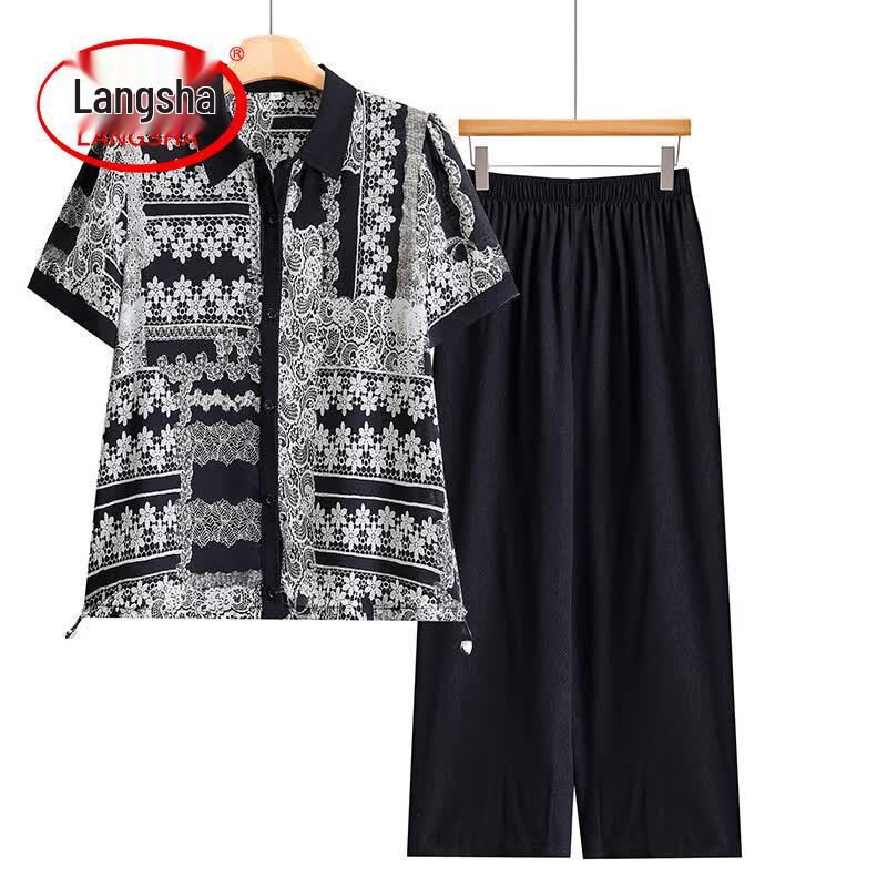 Langsha Women s Plus Size Short Sleeve Floral Shirt Set 6XL