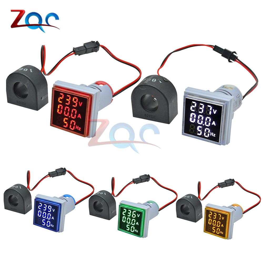 3 In 1 AC 60~500V Digital Voltmeter Ammeter Hz Hertz Frequency Meter Current Voltage Indicator Tester Amp Signal Light LED 22mm