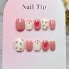 Pink Short Fake Nails with Strawberry Printed Ultra-flexible Long Lasting Fake Nails for Shopping Traveling Dating