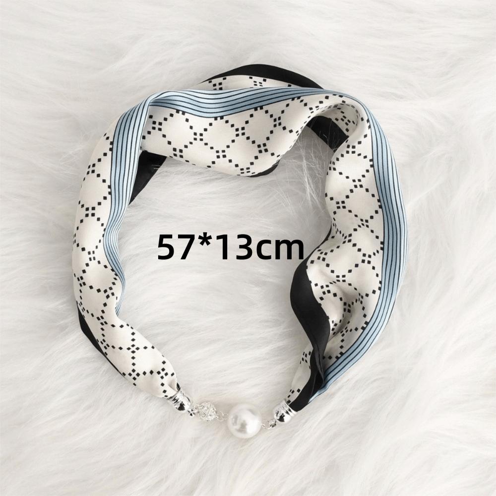 Pearl Diamond Silk Scarf Korean Retro Women's Scarf Chain Magnetic Buckle Scarf  Effortless Styling