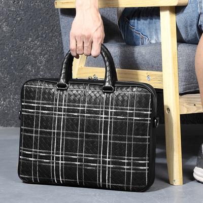 Modische Aktentasche aus echtem Leder, gewebt, mit großem Fassungsvermögen, lässige Herrenhandtasche aus Vollnarben-Rindsleder
