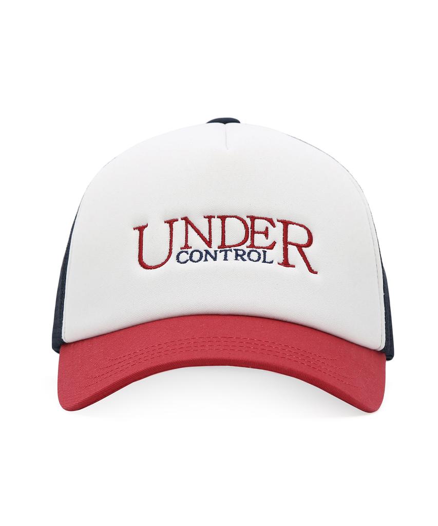 Eondeokeonteulol Summer Mesh Sunblock Logo Color Block Ball Cap Unisex Baseball Cap Signature / Mesh Trucker B B / Navy Red