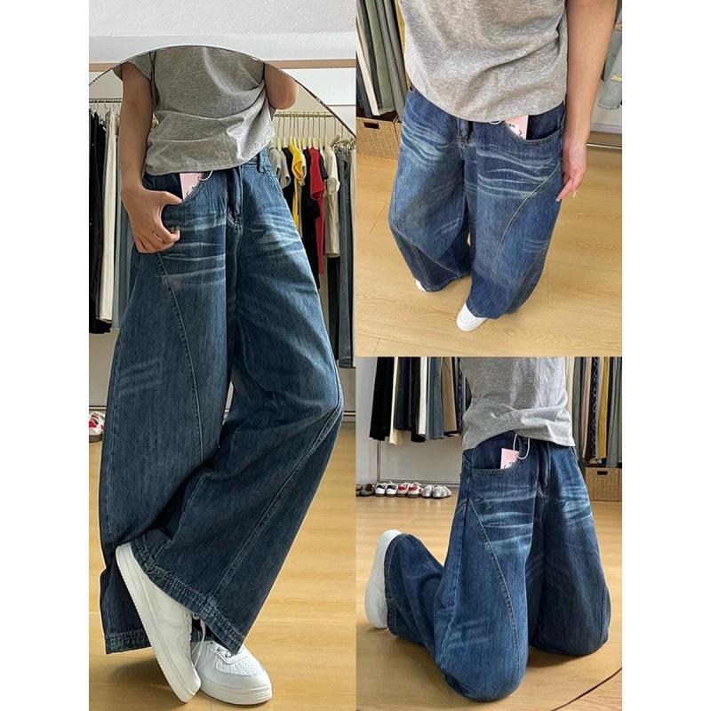 

Plus Size Vintage American Style High Waist Jeans for Women - Pear Shape, Slimming, Loose Fit, Straight Wide Leg Pants XL