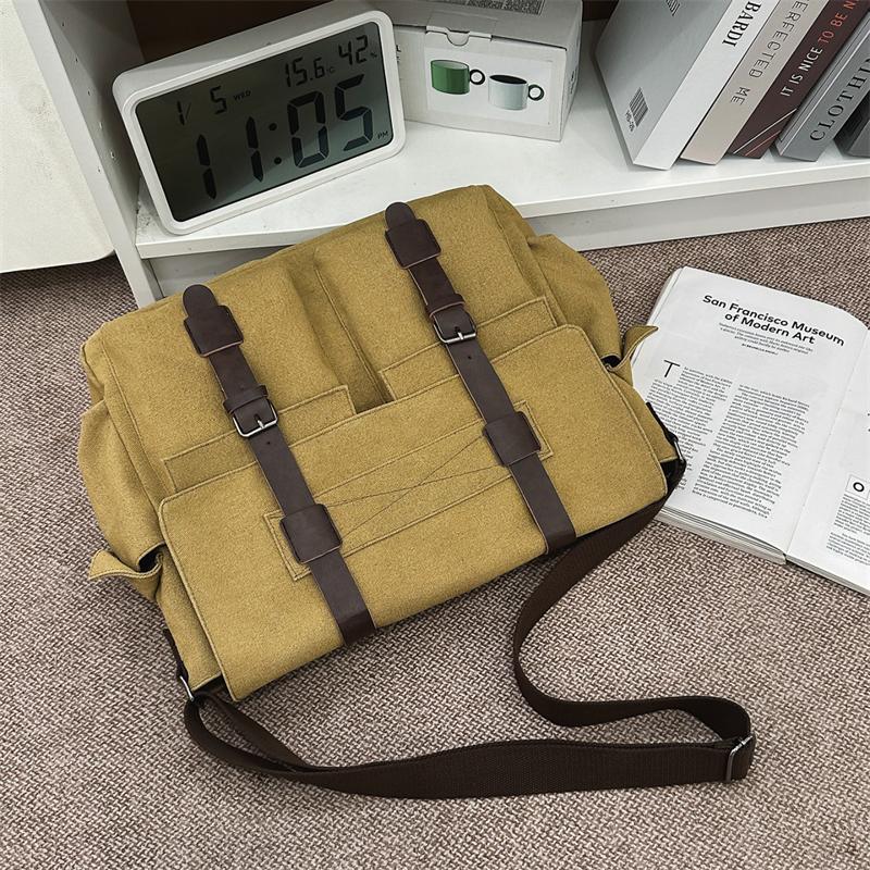 Canvas Bag Business Shoulder Crossbody Bag Large Capacity Lightweight Contrast Color Student Bag