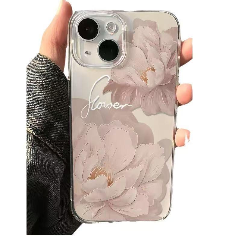 Funda para teléfono con estampado de flores blancas pintadas al óleo para iPhone 13/14/15/16 Pro Max y iPhone 17 Pro