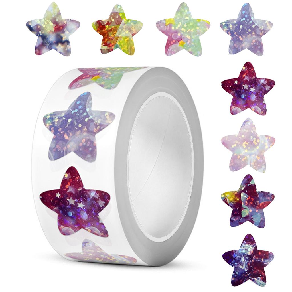 500pcs/roll Laser Star Smile Stickers Per Roll 25mm Reward Chart Decals Cute Labels for Kids Teachers Reward Stickers Decoration