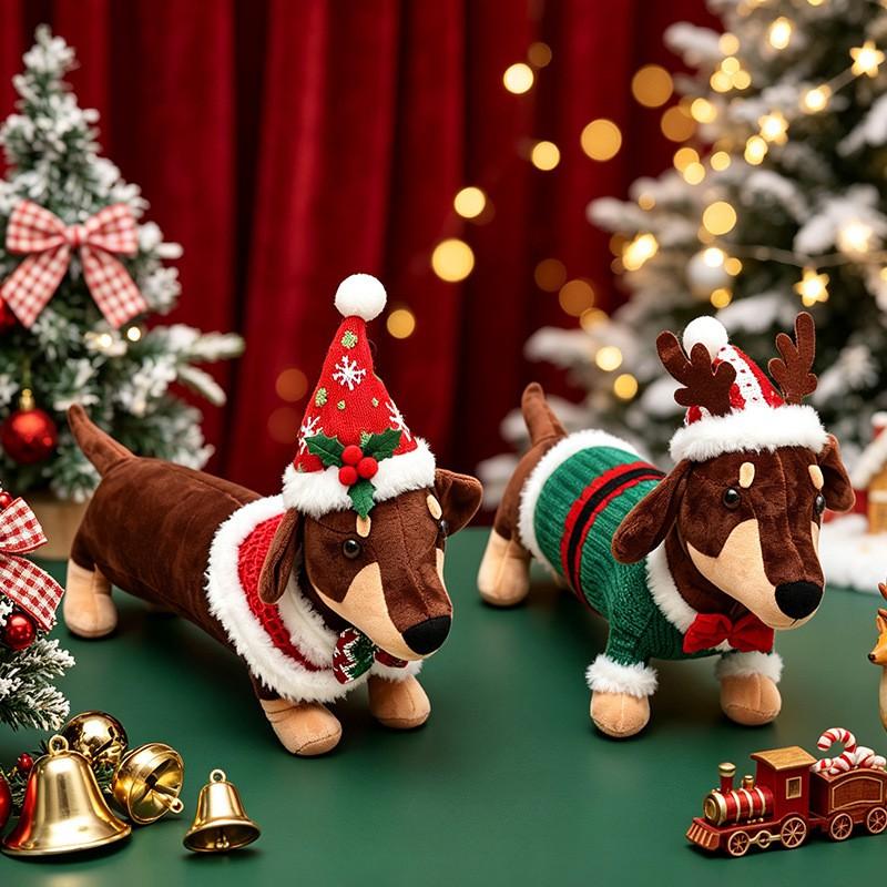 Christmas Dachshund Plush Figurine Party Decor Window Display Ornament