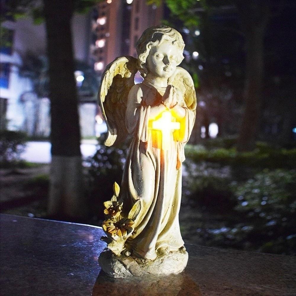 Solar Powered Resin Praying Angel Figurine Praying Pose Memorial Angel Porch Decoration