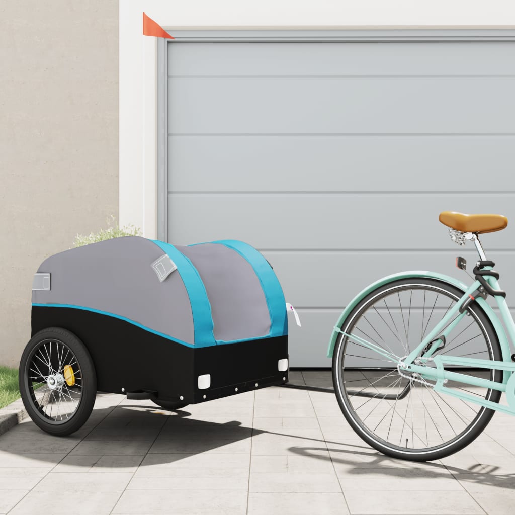 vidaXL Fahrradanhänger Schwarz und Blau 45 kg Eisen blau