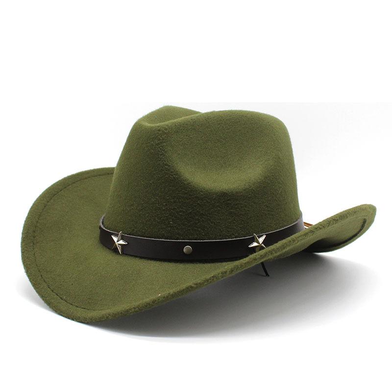 Metal Pentagram Western Cowboy Top Hat Woolen Jazz Hat Felt Hat Men'S And Women'S Top Hat