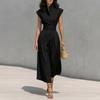 European American Fashion Temperament Pure Color Waist Flying Sleeve Dress