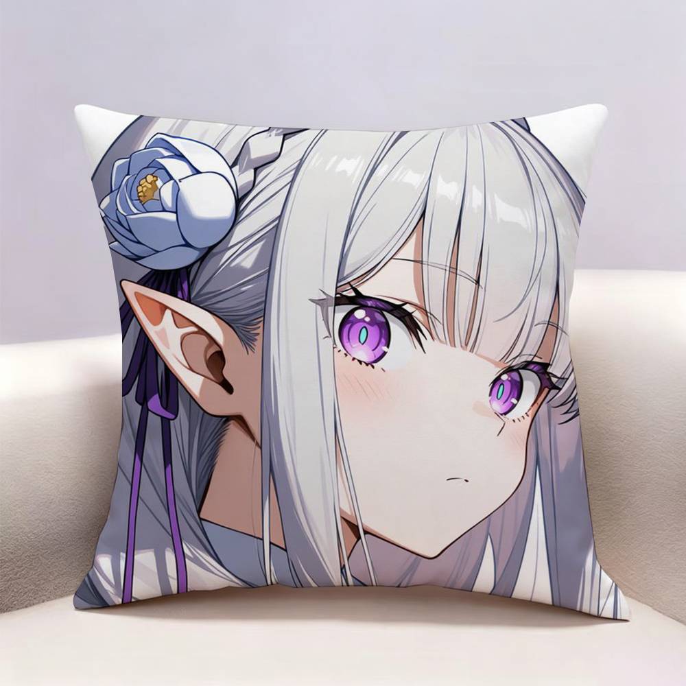 Anime Re ZZero Emilia Doublesided Print Pillow Case Pattern Printed Pillowcase For Living Room Sofa Cushion Cover