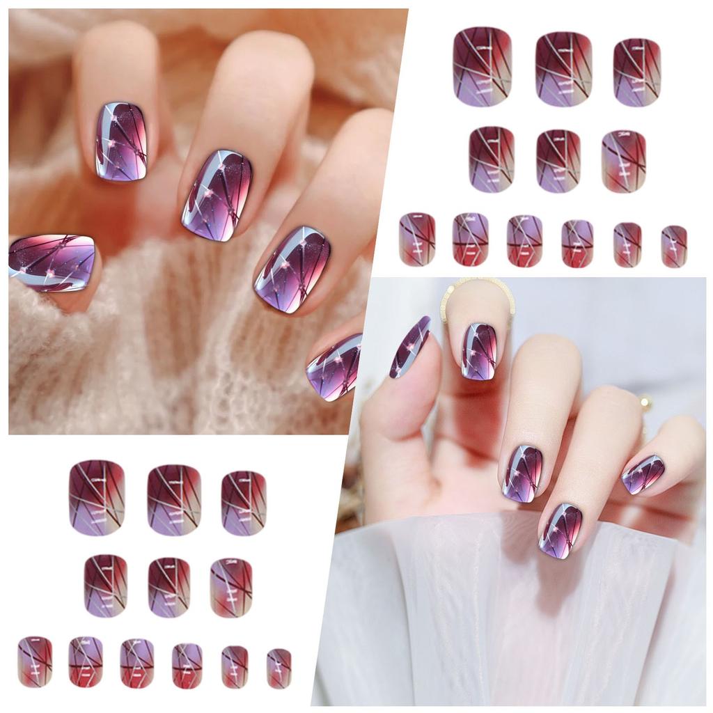 24pcs Nail Pieces Wearable Nails Ice Transparent False Nails 10ml
