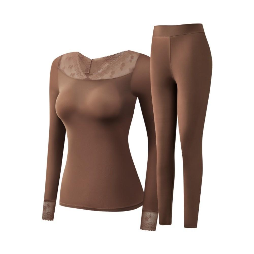 Tops and Pants Women Thermal Clothes Lace V Neck Warmth Long Pants Thermal Underwear Undershirt