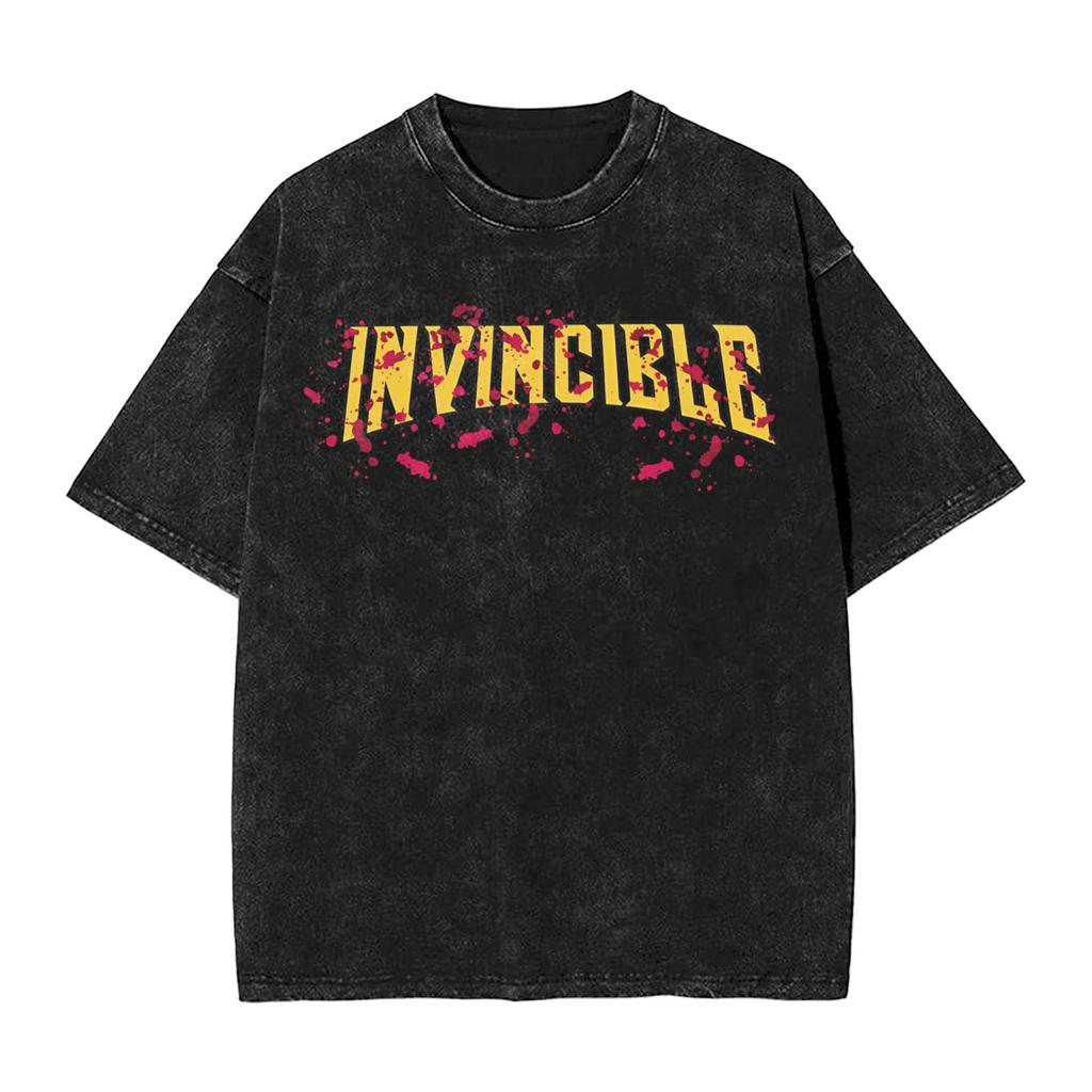 Conquest Invincible Comic Washed T Shirt Mens  Y2K Basic Cotton T Shirts Summer O Neck Hip Hop Tees Loose Oversized Clothing