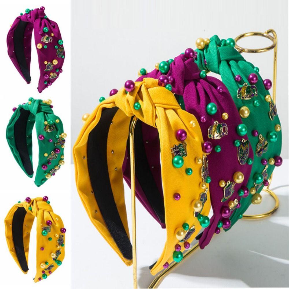 

Hand Sewn Carnival Party Hairband Bead Inlaid Knotted Hair Bands Rhinestone Knot Hairband Party жёлтый