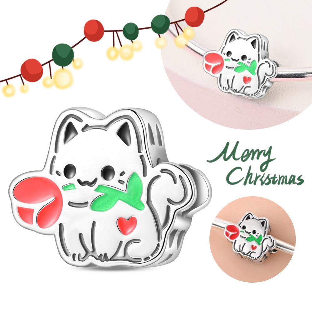 Cute Pet Series Hand Drawn Style Kitten Charm Eat Fruit Bead Fit Diy Copper Bracelet Necklace Women Anniversary Jewelry Gift