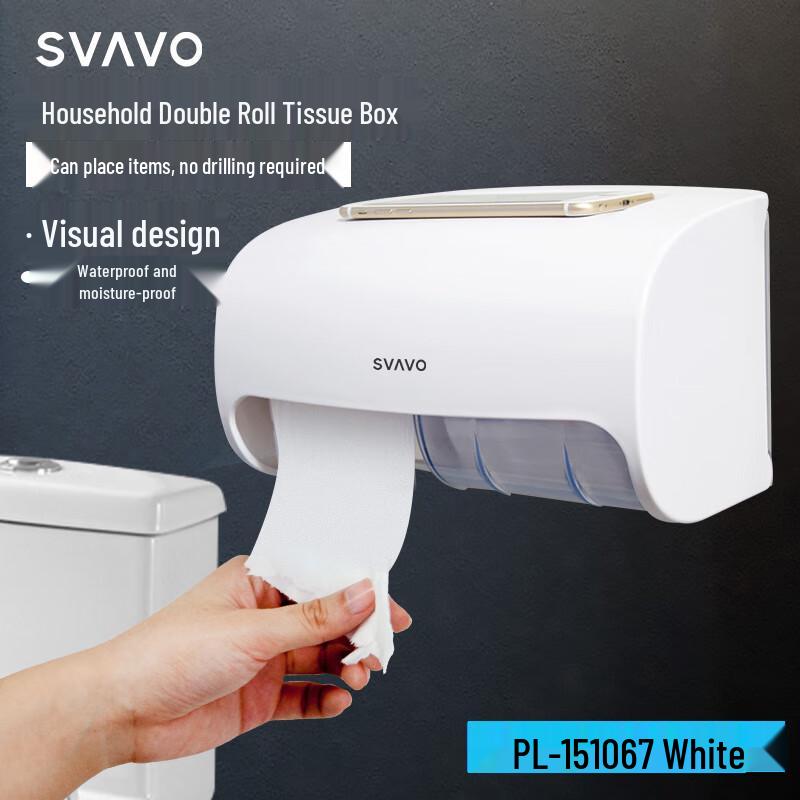 SVAVO No-Punch Double Roll Bathroom Tissue Dispenser with Shelf