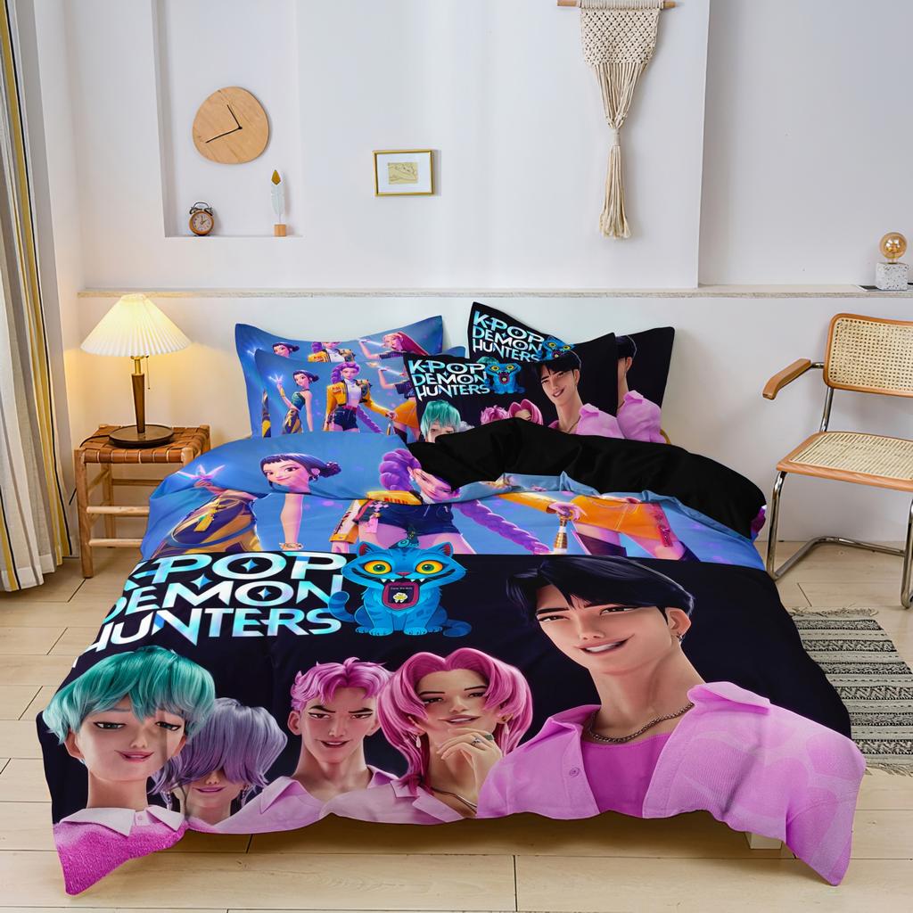 3pcs K-Pop Demon Hunters Print coreless Bedding Set Multi Sized Bedding Dormitory duvet Cover Soft Decoration Machine Washable