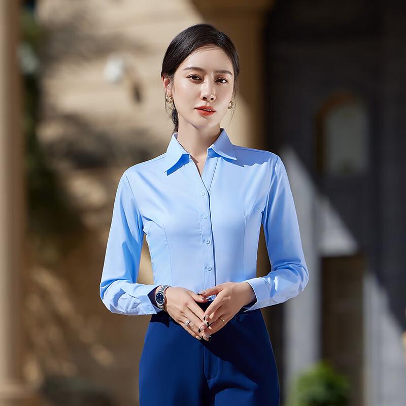 Toluoman Women s V-Neck Wrinkle-Free Stretch Long Sleeve Blouse 38/XL