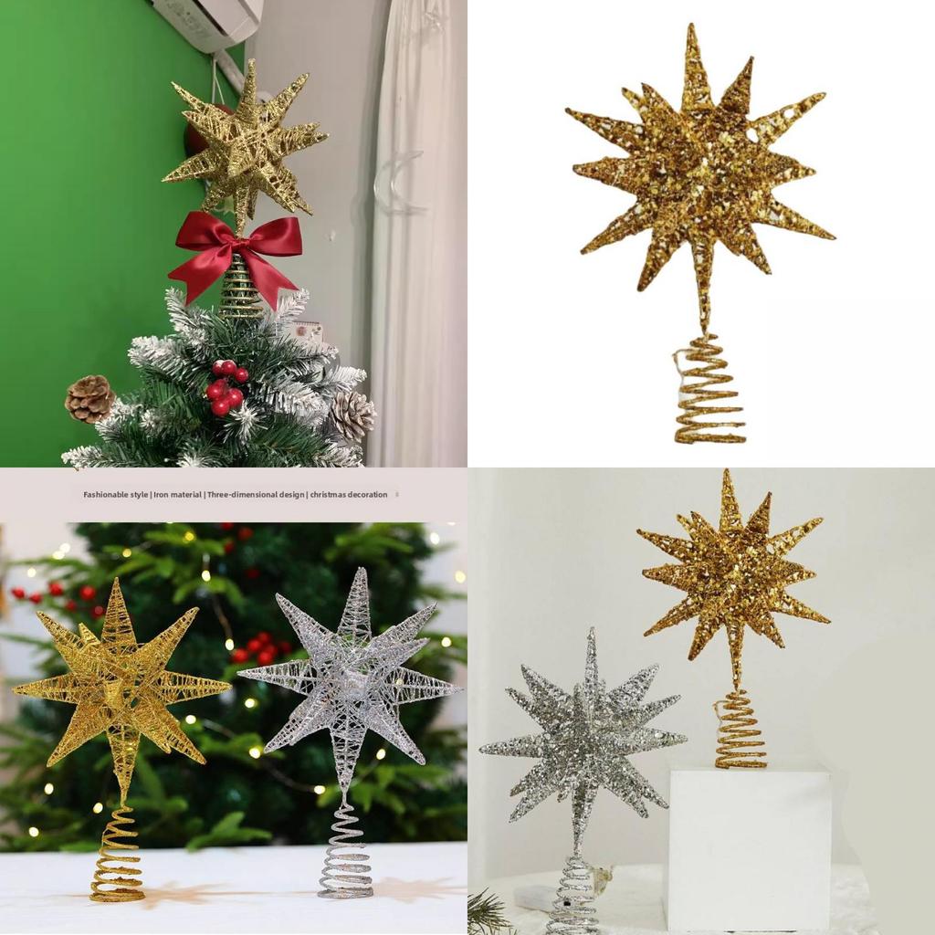 Christmas Tree Top Star Led Glitter Iron Art Decor For Holiday Celebration