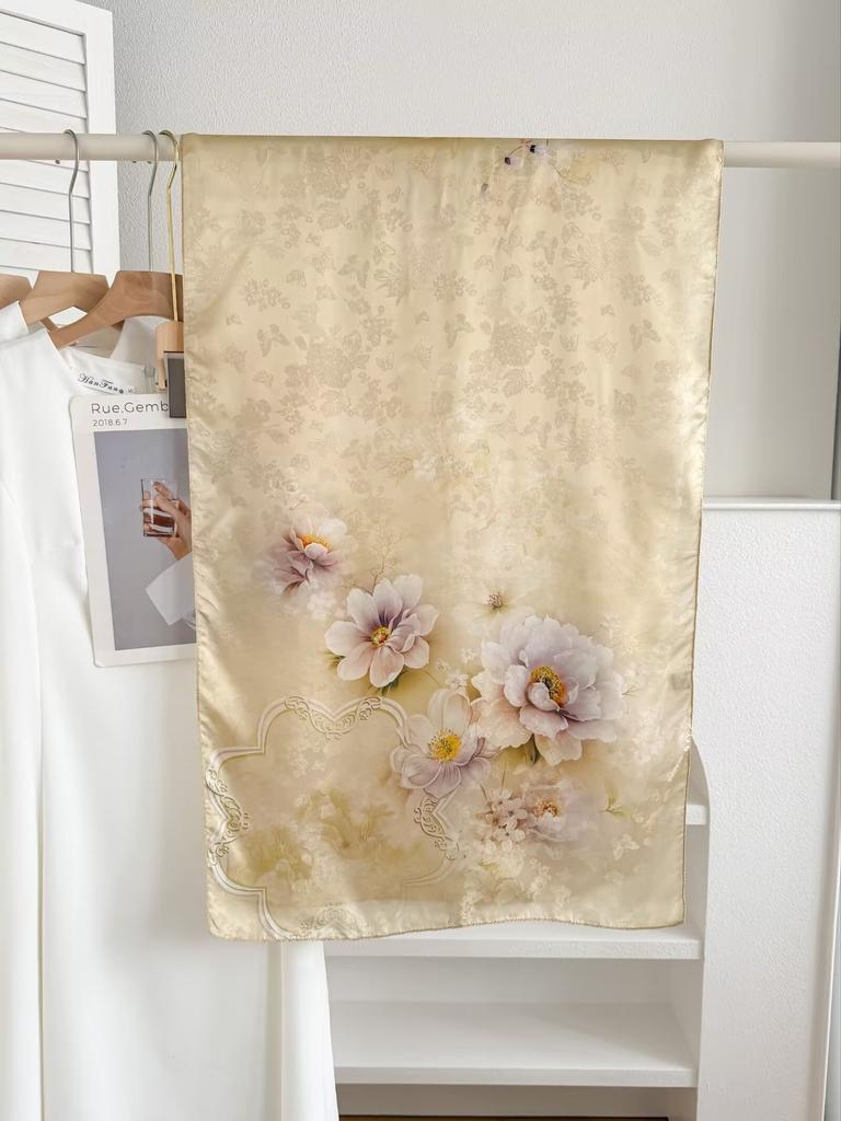 New Sangbo Satin Silk Long Scarf New Chinese Printed Silk Scarf Women's Spring and Summer Versatile Sunscreen Shawl Gift Accessories