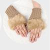 Knitted Winter Autumn Couples Fingerless Mittens Faux Rabbit Fur Exposed Finger Wrist Gloves