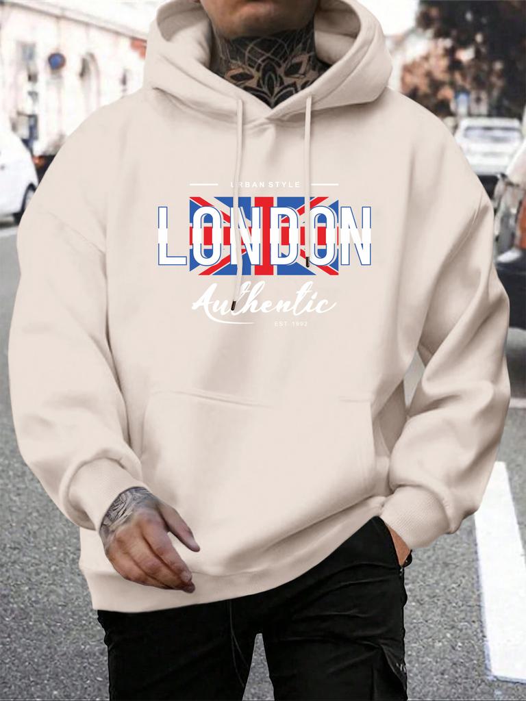 London Letters And National Flag Prints Pullover Man  Hoodie   Hooded Men Simple S-5xl Tops