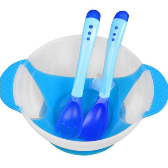 Smart Baby Suction Cup Training Feeding Bowl + Spoon + Fork Tableware Set
