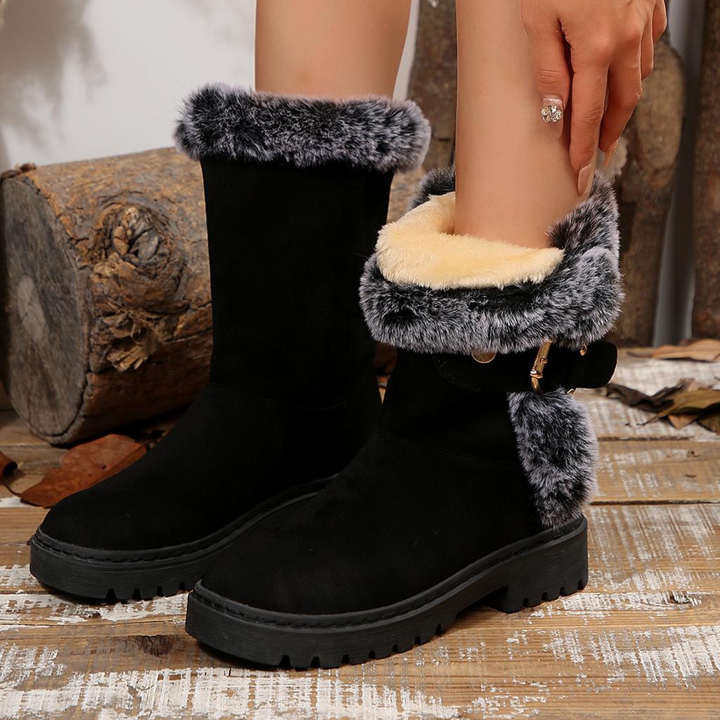 Fashion Women Snow Boots 2025 Outdoor Luxury Ankle Boots Round Toe Slip on Shoes Female Fashion Comfortable Warm Mid-Calf Boots Women