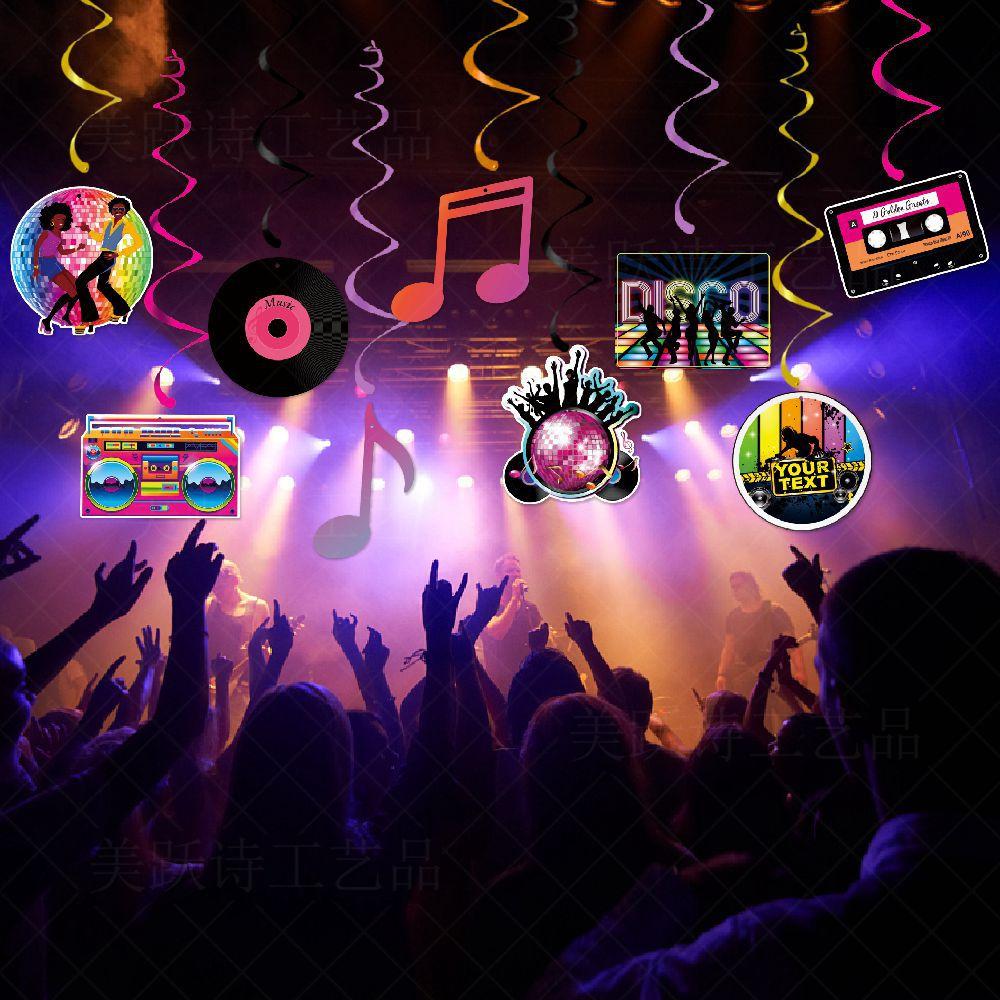 18Pcs Disco Themed Party Hanging Swirls 70s 80s 90s Musical Note Spiral Dancing Birthday Party Spiral Ceiling Decoration