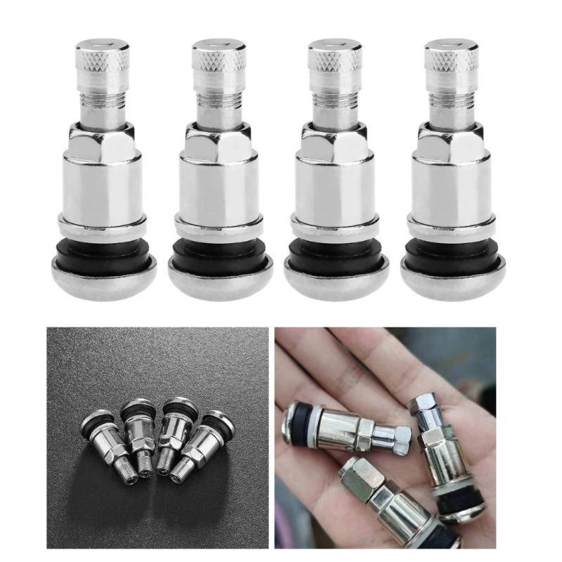 4-piece/set Stylish Metal Stems Car Tyre Valves Metal Heavy Duty Stainless Steel Accessories for Auto & Motorcycle Tires