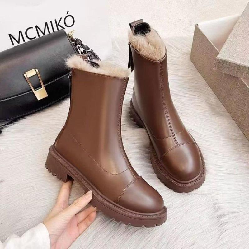 Brown Chelsea Boots Women's Autumn and Winter New Fleece Smoke Boots Platform Martin Boots Women's