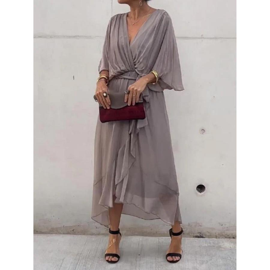 New Women's Clothing Solid Color Strap Long Sleeve Batwing Sleeve Irregular Dress Plus Size
