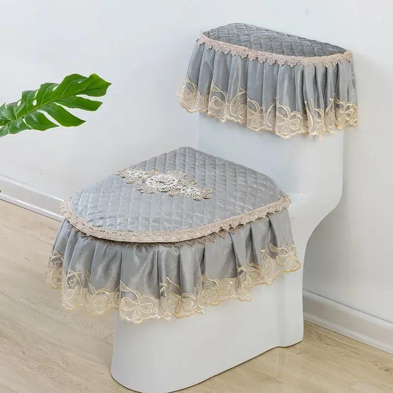4 Season Purple Toilet Seat Cushion Velvet Lace Edge Toilet Pad Seat Set of 3 Pieces Seat Cushion Cover Zipper Style