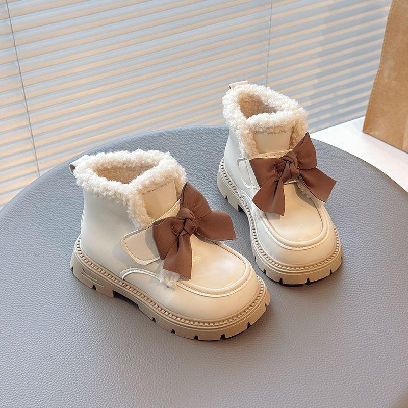 Girls  Fashionable and Cool Bow and Fleece Snow Ankle Boots, Winter Children s Sweet Cotton Boots 35 бежевый