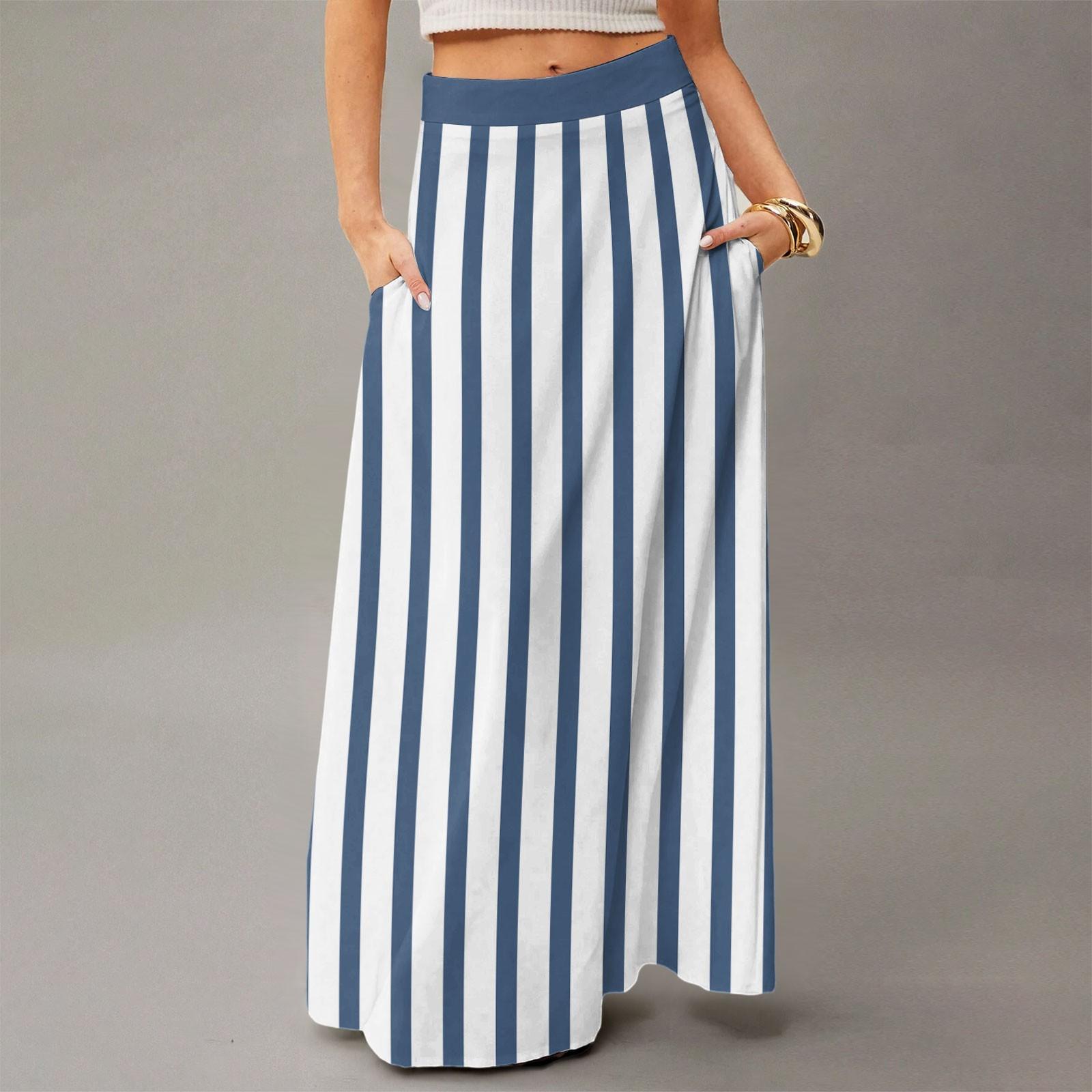

Женская повседневная складная юбка макси с высокой талией, драпированная, свободного кроя, с карманом, в полоску, в клетку XL