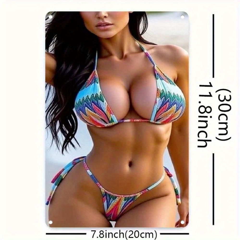 Vintage Tin Sign Summer Beach Style - Colorful Bikini Beauty Print Wall Art Decor 8x12 Inch 1PC